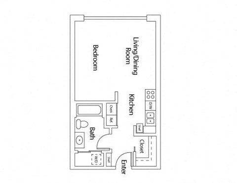 Floor plan for studio, 1 bath, 604 sqft